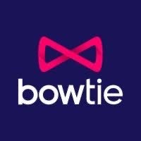 bowtie logo on a blue background