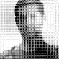 a pixelated image of a man with a backpack